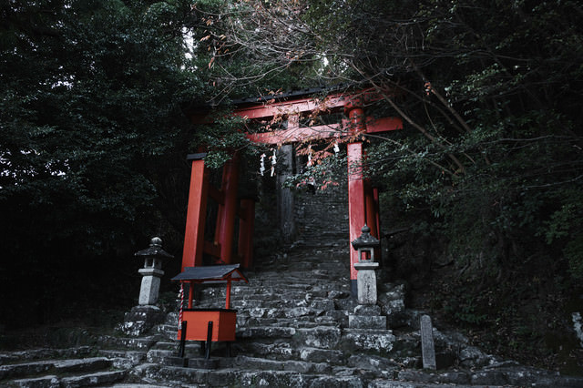 下から見上げた鳥居と石段 神倉神社 の写真素材 ぱくたそ