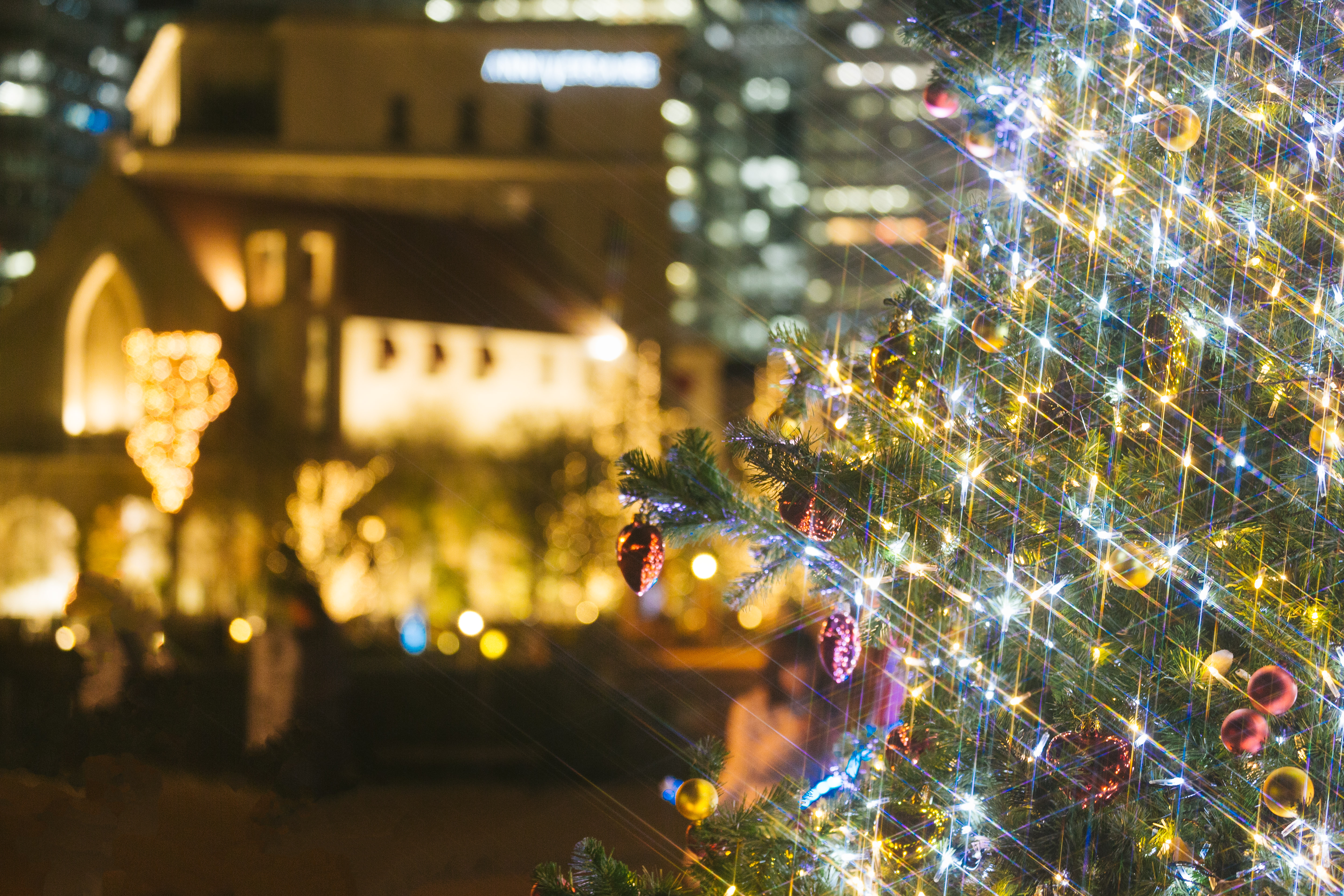 クリスマスツリーと街並み 夜景 の写真素材 ぱくたそ