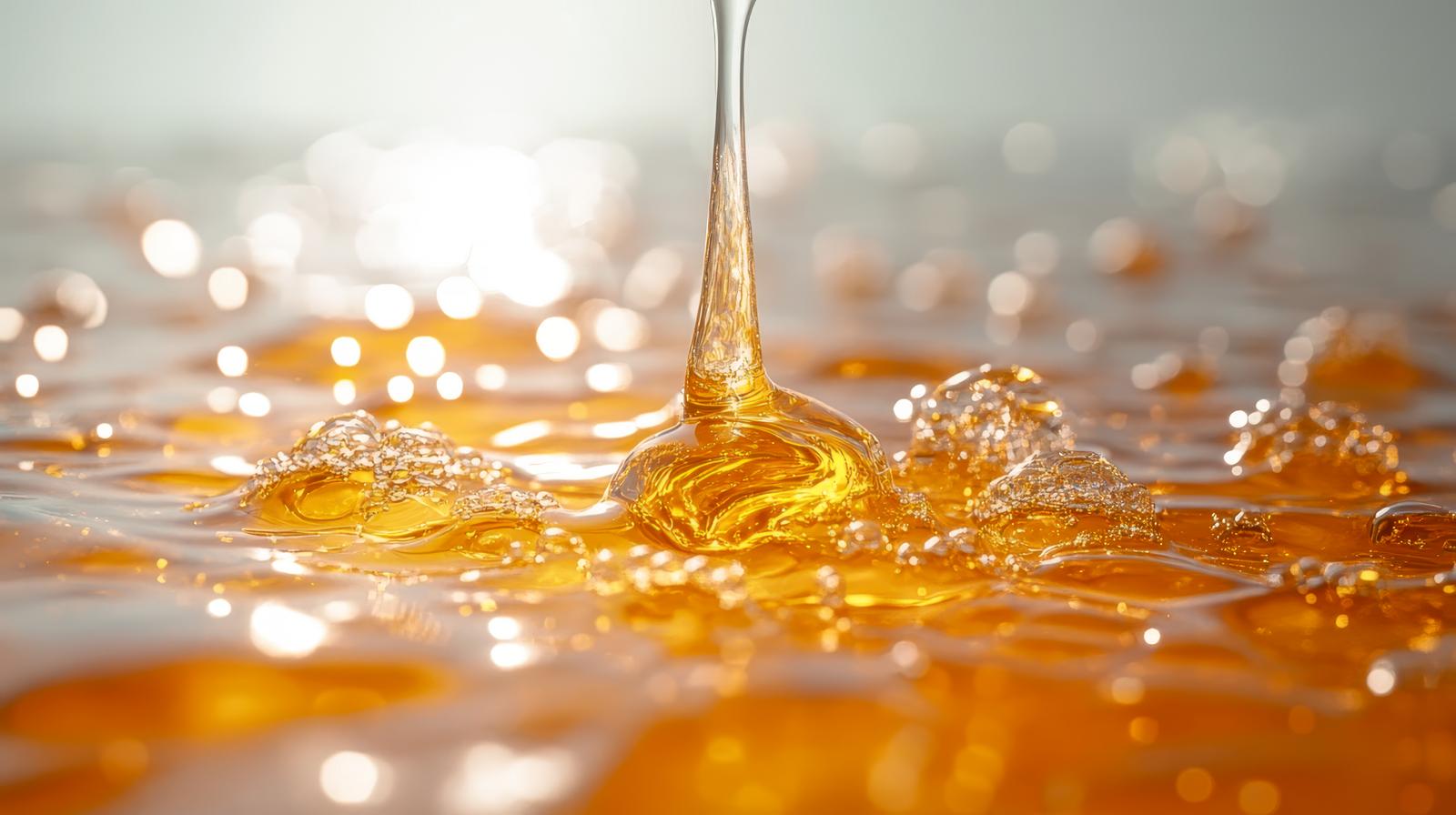 粘度の高い蜂蜜が糸を引くように伸びる様子の無料のAI画像素材 - ID