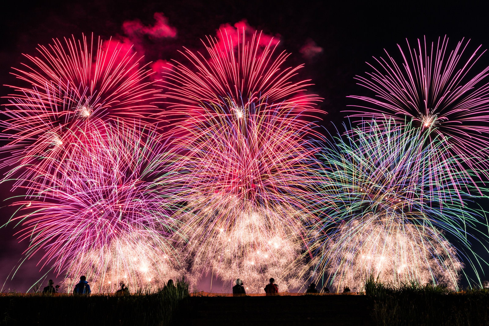 「土手から見る大曲の花火（秋田県大仙市）」の写真