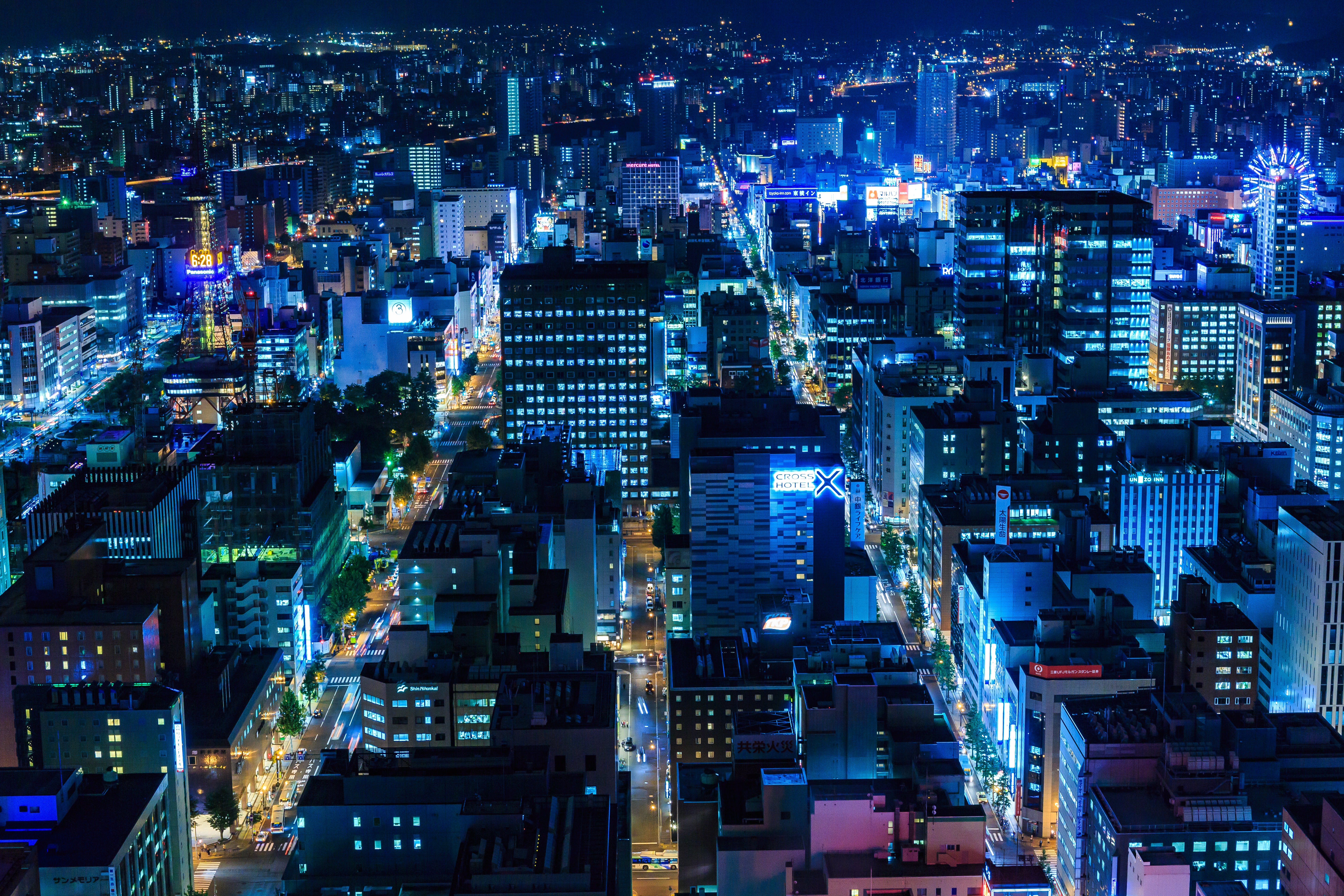 札幌の街並み 夜景 フリー素材のぱくたそ