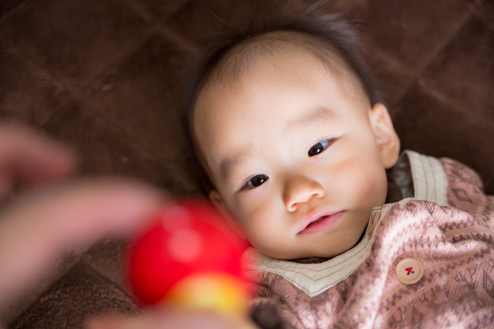 「おもちゃを欲しがる赤ちゃん | フリー素材のぱくたそ」の写真［モデル：あんじゅ］