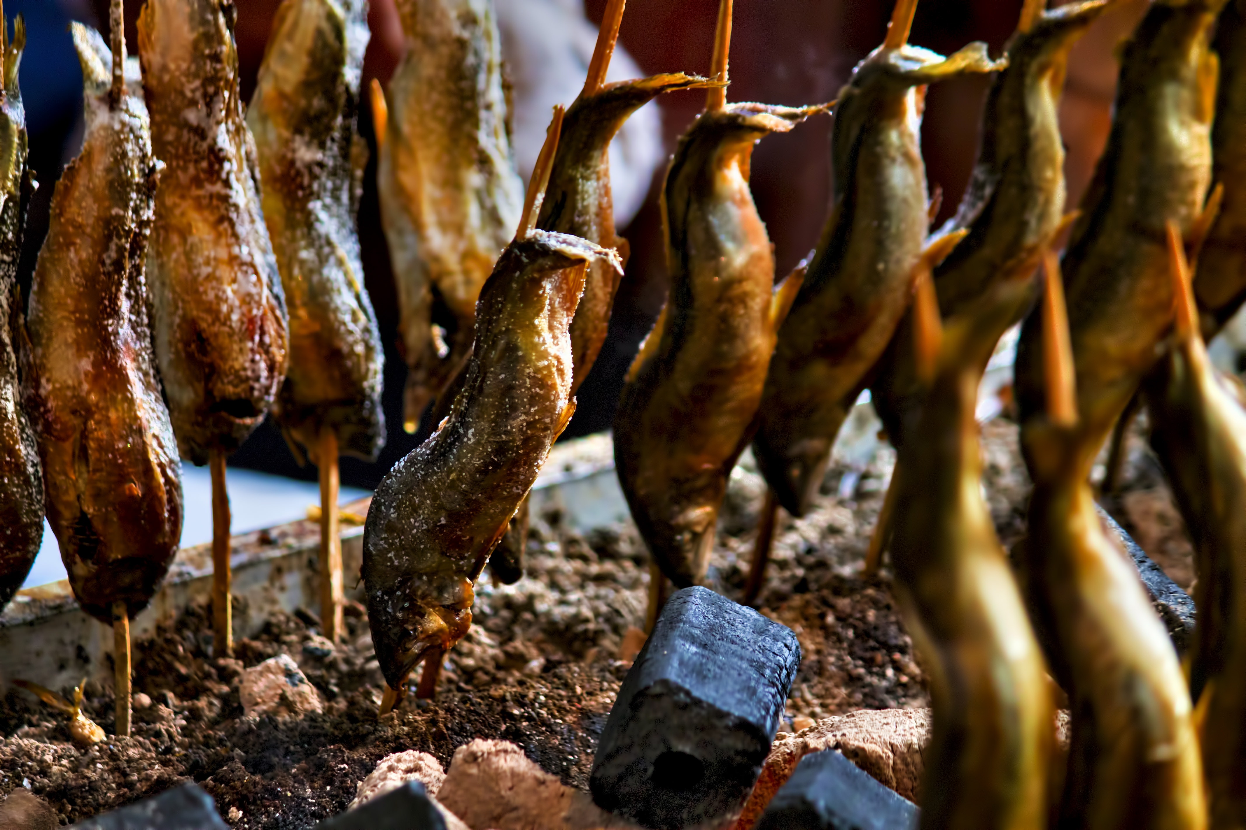 出店で焼かれた鮎の塩焼きの写真素材 ぱくたそ