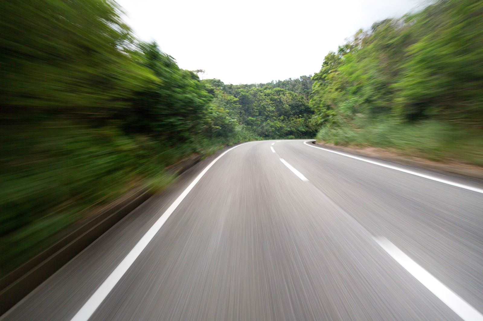 「スピード感のある道路（森）スピード感のある道路（森）」のフリー写真素材を拡大