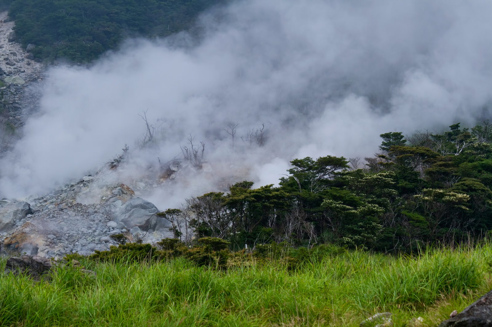 湯気が立ち上る大涌谷の写真素材 ぱくたそ