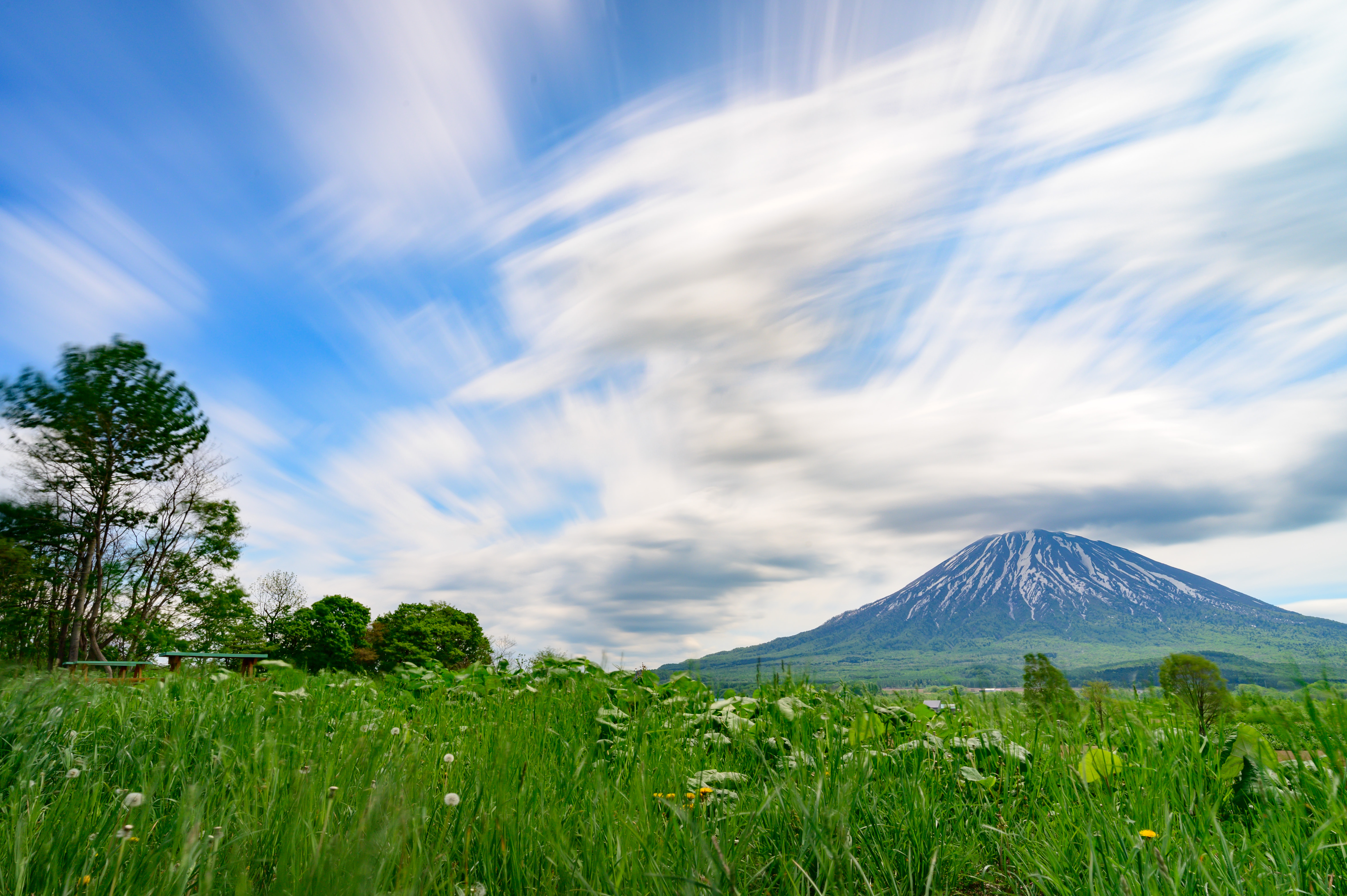 草原から望む後方羊蹄山 しりべしやま の写真素材 ぱくたそ