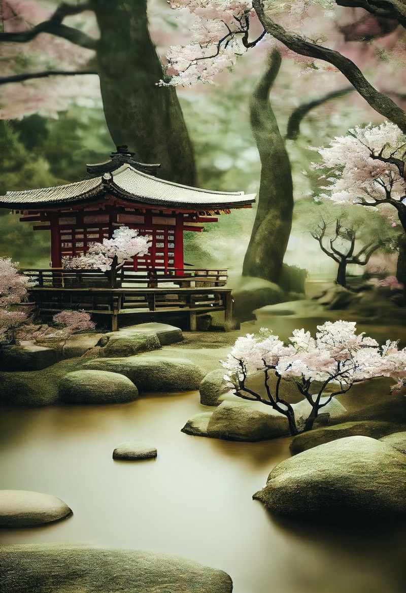 「桜と池泉庭園 | フリー素材のぱくたそ」の写真