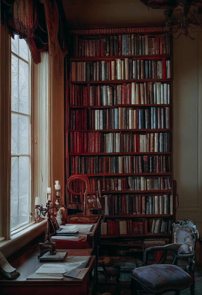 「大きな本棚がある書斎」の写真
