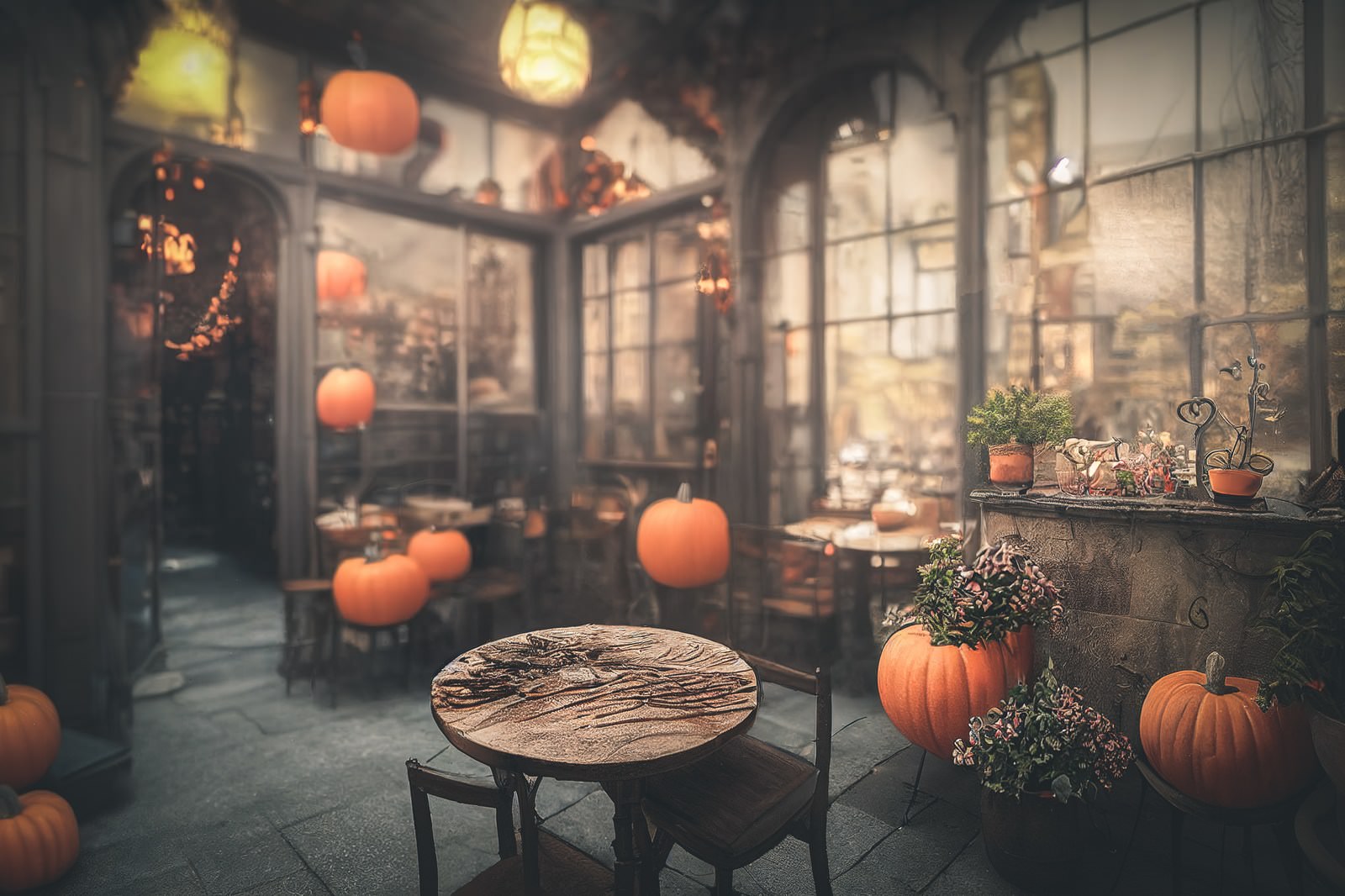 「ハロウィンの店舗装飾 | フリー素材のぱくたそ」の写真