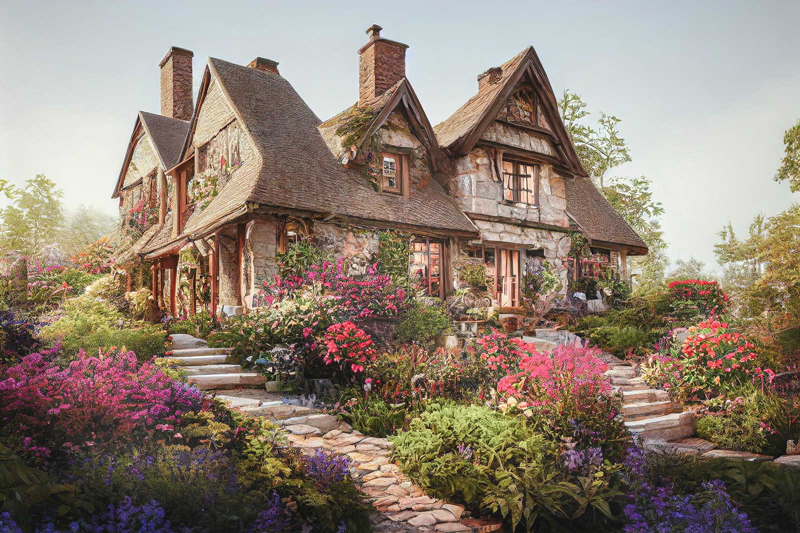 花壇と大きな一軒家のai画像素材 ぱくたそ