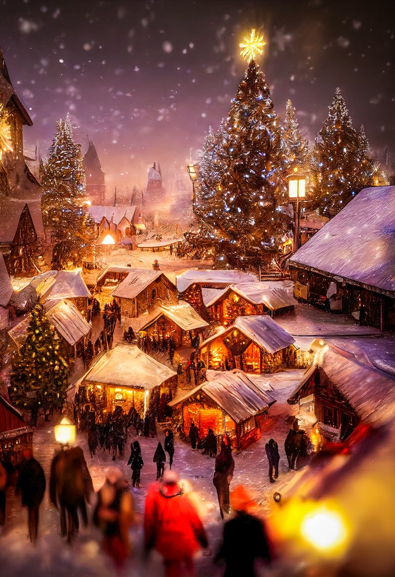 「雪が降るクリスマスムード一色の街 | フリー素材のぱくたそ」の写真