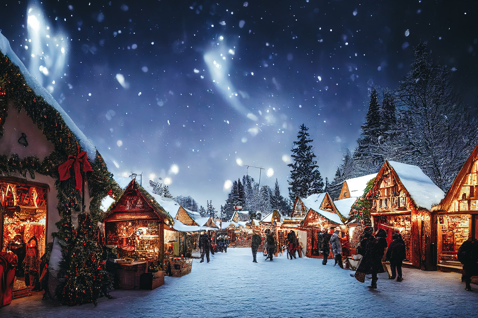 「ライトアップされたクリスマスショップ」の写真
