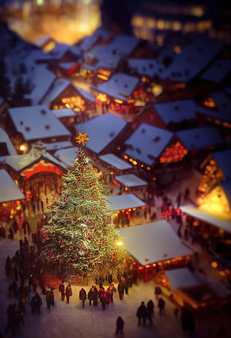 「大きなクリスマスツリーを囲む人達 | フリー素材のぱくたそ」の写真