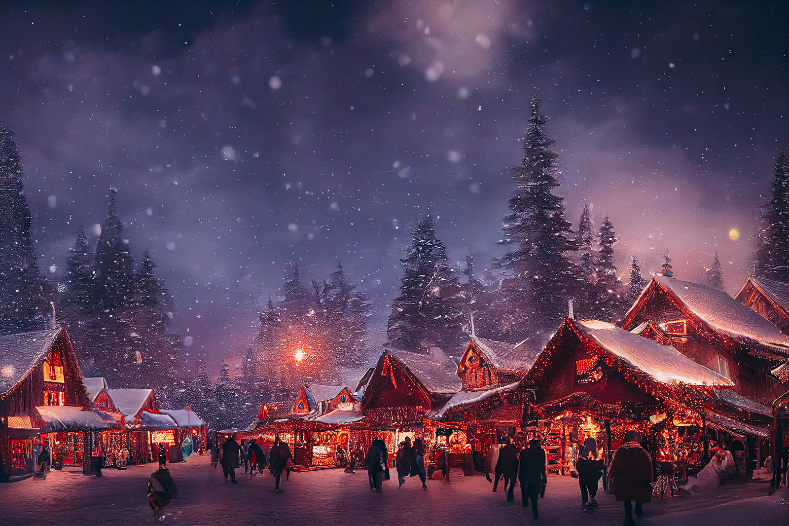 クリスマスショップのイルミネーションと舞い散る雪のai画像素材 ぱくたそ