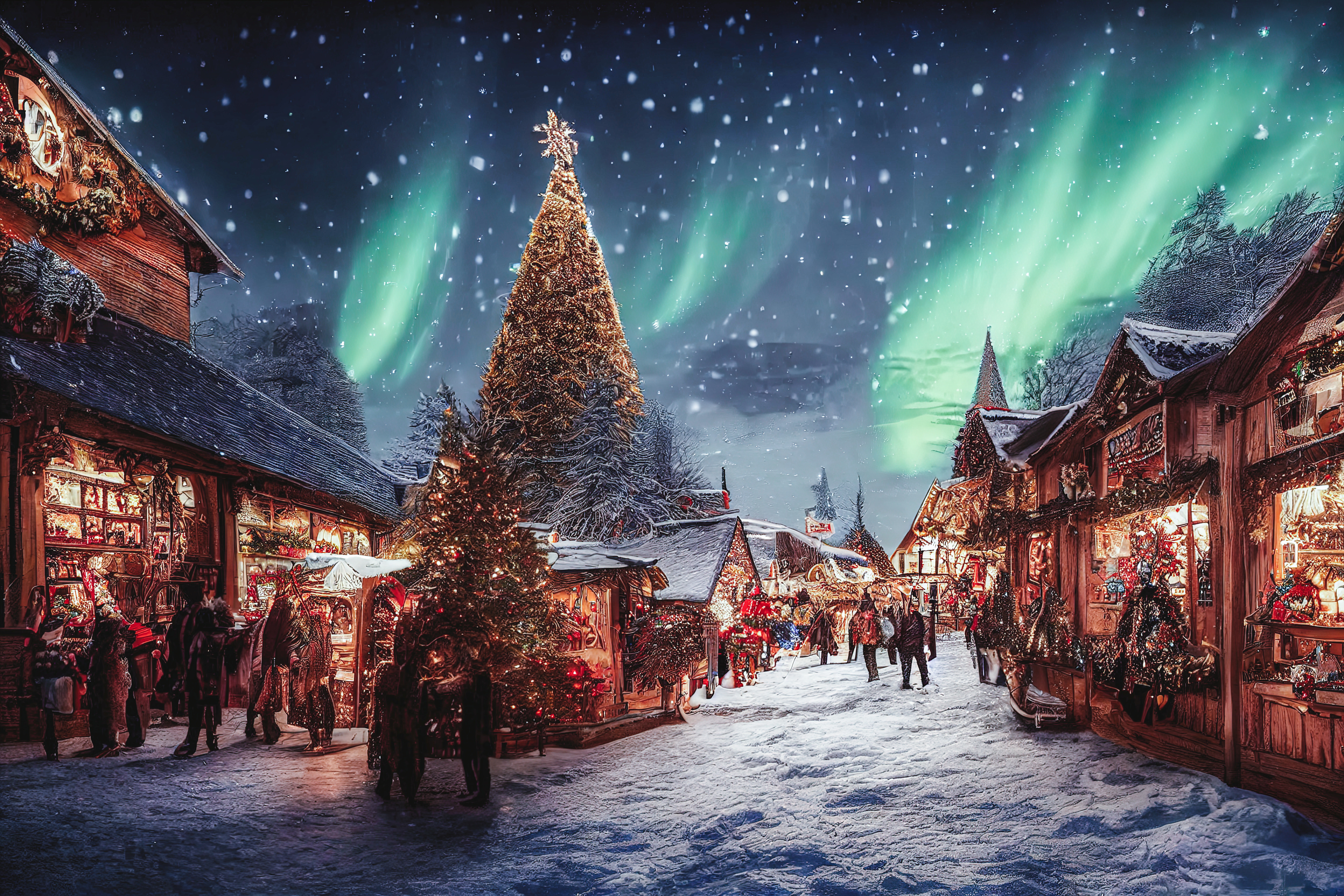 オーロラの街とクリスマスツリーのai画像素材 ぱくたそ