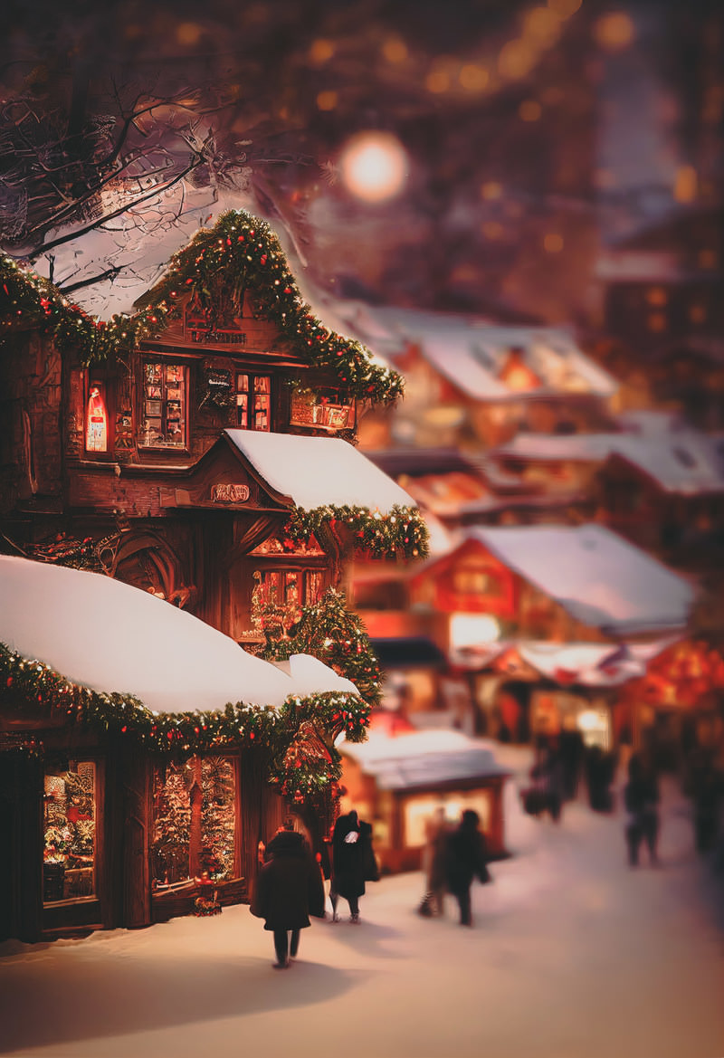 「クリスマスマーケットを覗く観光客 | フリー素材のぱくたそ」の写真