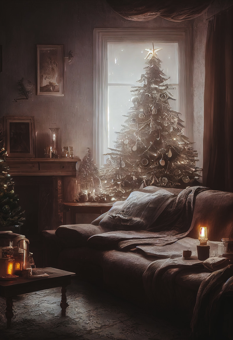 「クリスマスツリーのある室内 | フリー素材のぱくたそ」の写真