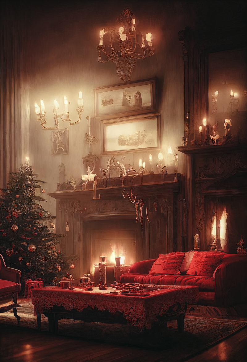 「暖炉のある洋館のクリスマス | フリー素材のぱくたそ」の写真