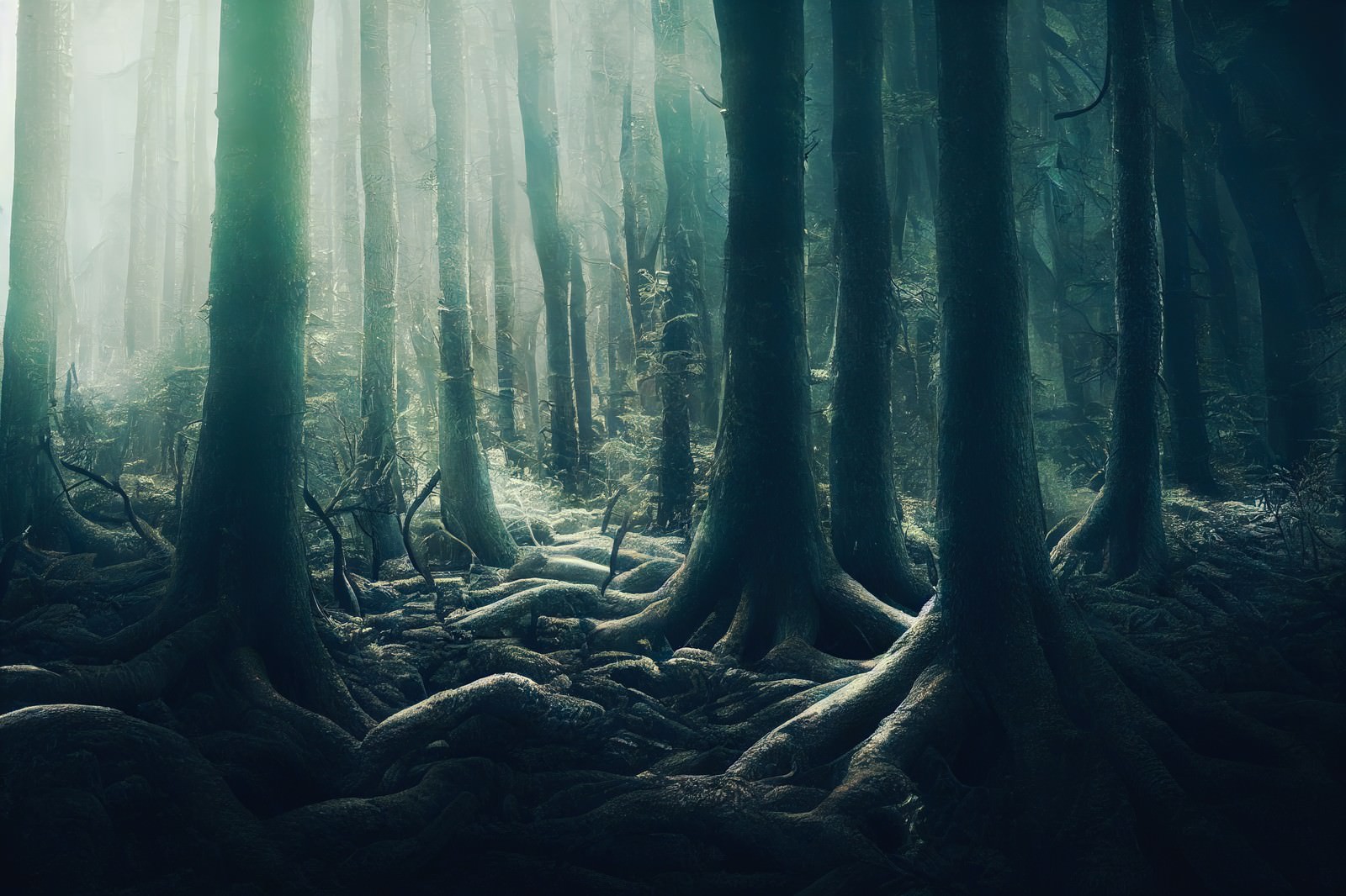 「地面を張り巡る木々の根」の写真