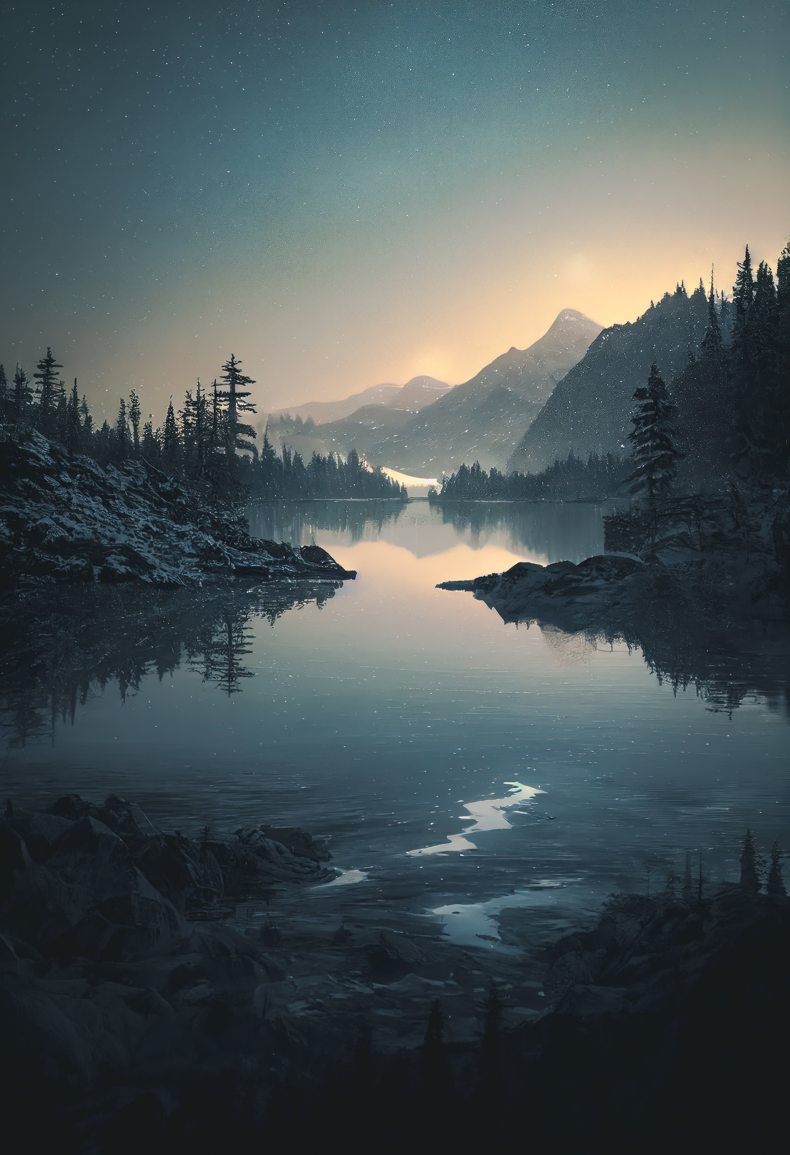 モノクロ風景写真 湖の静寂　A3サイズ　額・白マット付き モノクロ風景写真 湖の静寂 A3サイズ 額・白マット付き 写真 湖 水 フォト