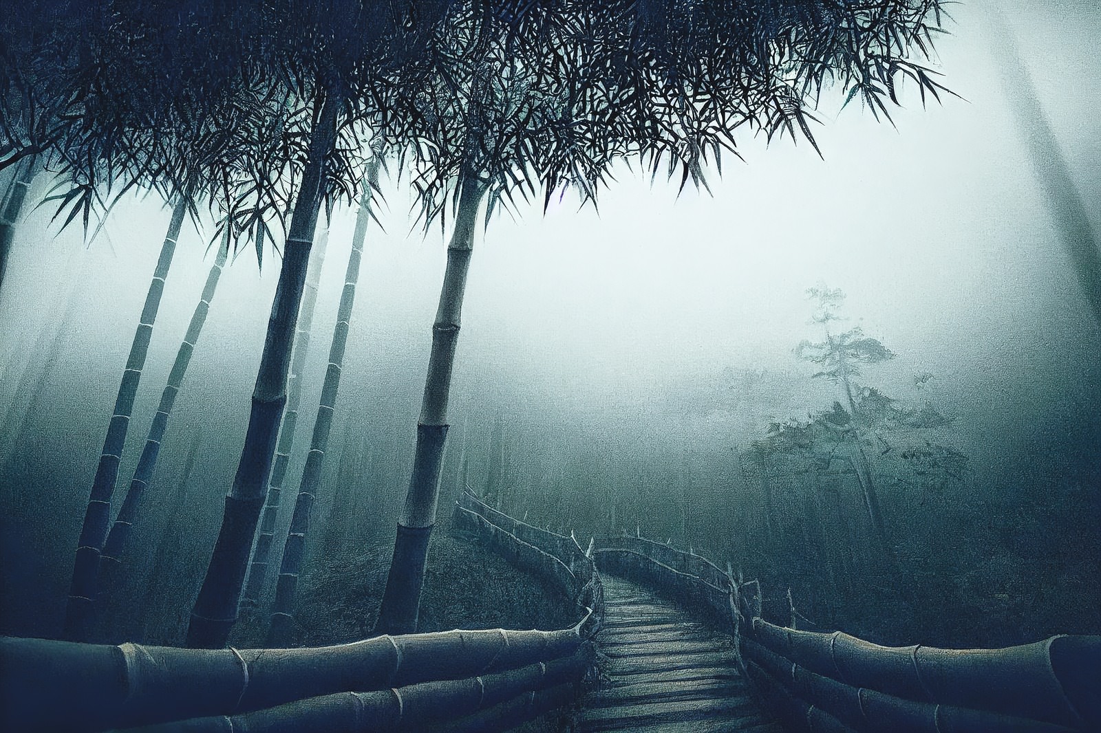 「竹林と木道」の写真