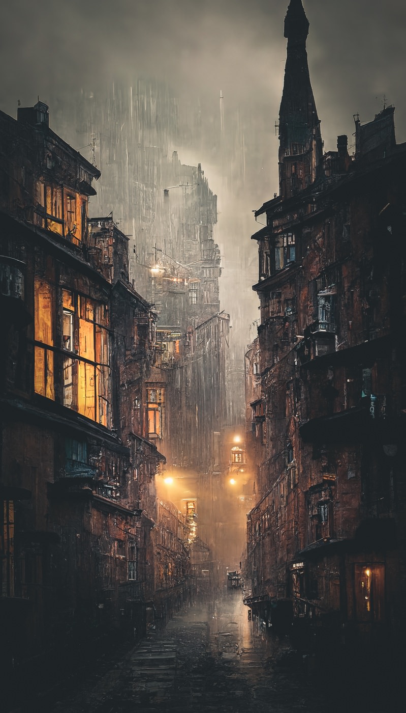 「雨が止まない街 | フリー素材のぱくたそ」の写真