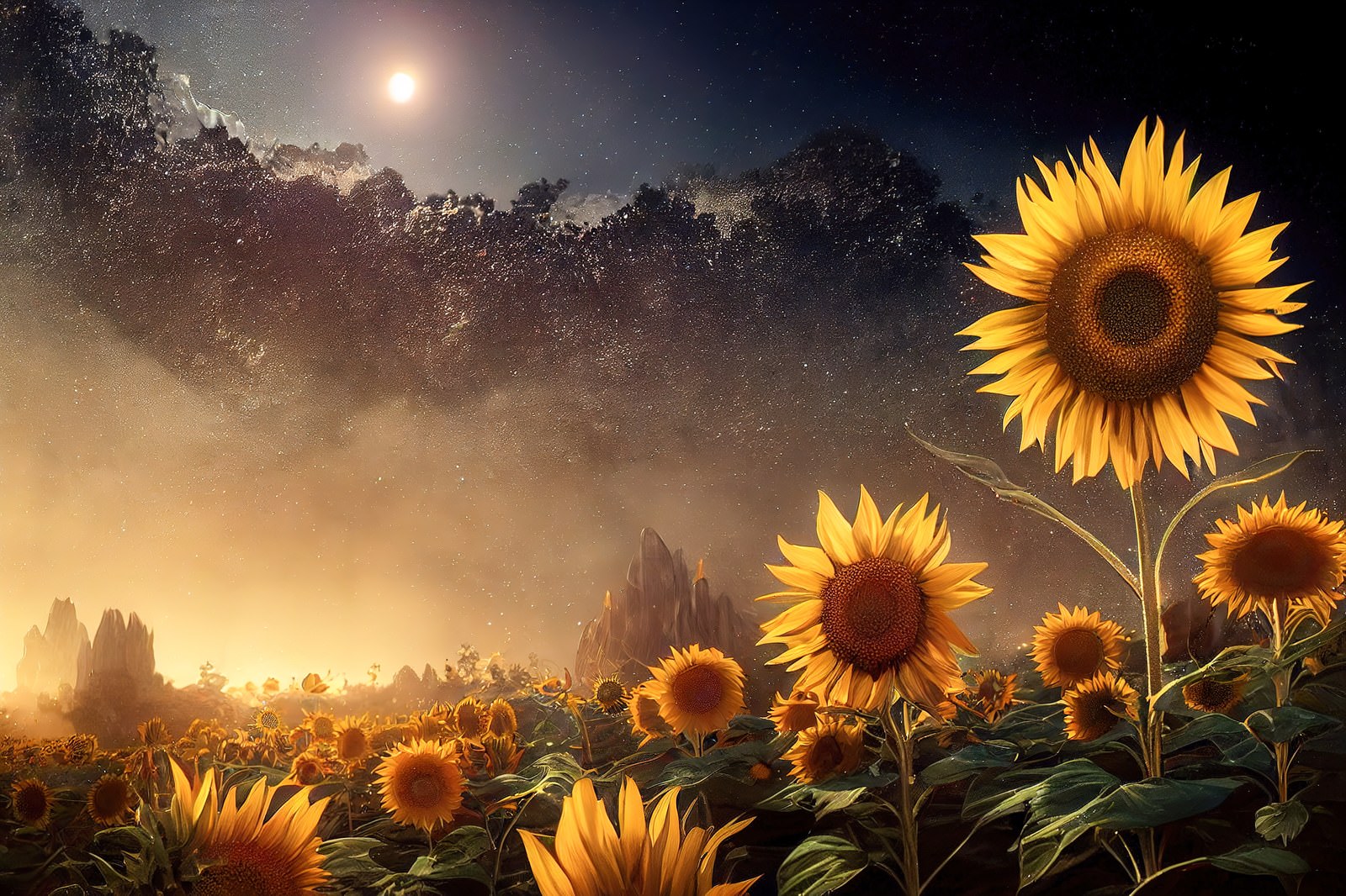 「夜空と向日葵 | フリー素材のぱくたそ」の写真