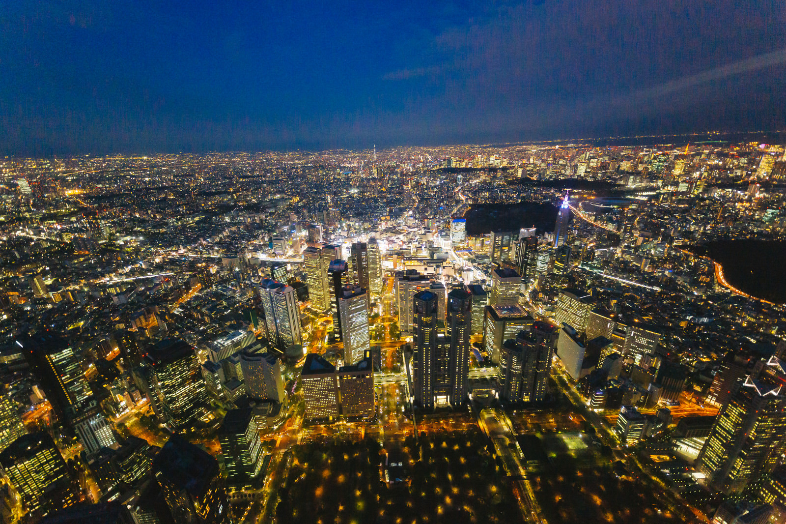 上空から都庁と新宿を見下ろす 夜景 の写真を無料ダウンロード フリー素材 ぱくたそ