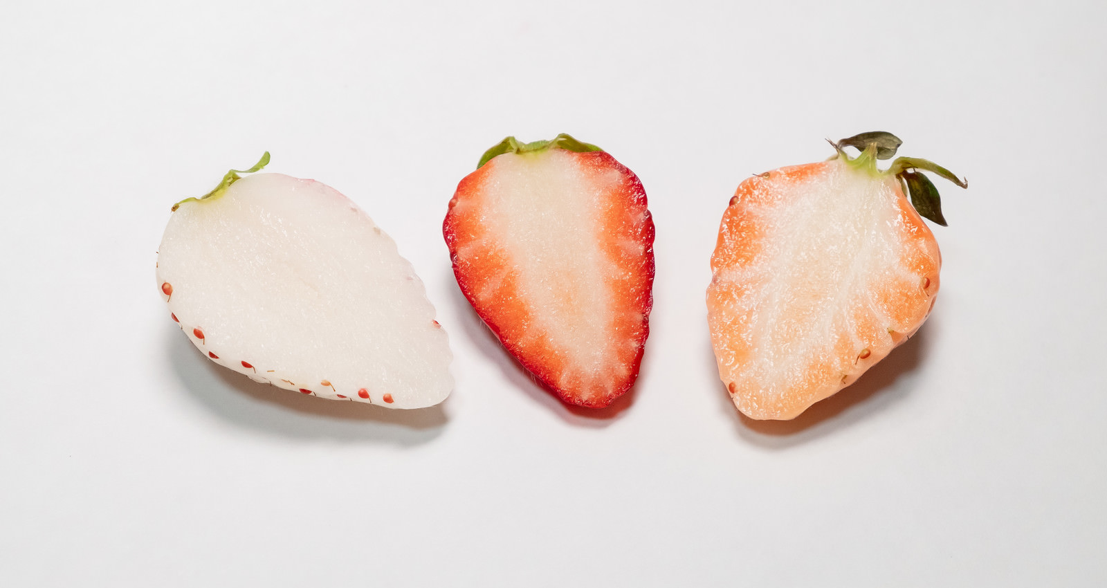 「三種類のいちごの断面 | フリー素材のぱくたそ」の写真