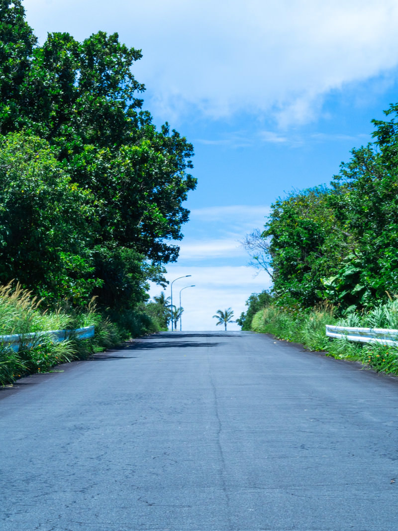 「夏の日差しに焼け奥の景色がゆらめく坂道 | フリー素材のぱくたそ」の写真