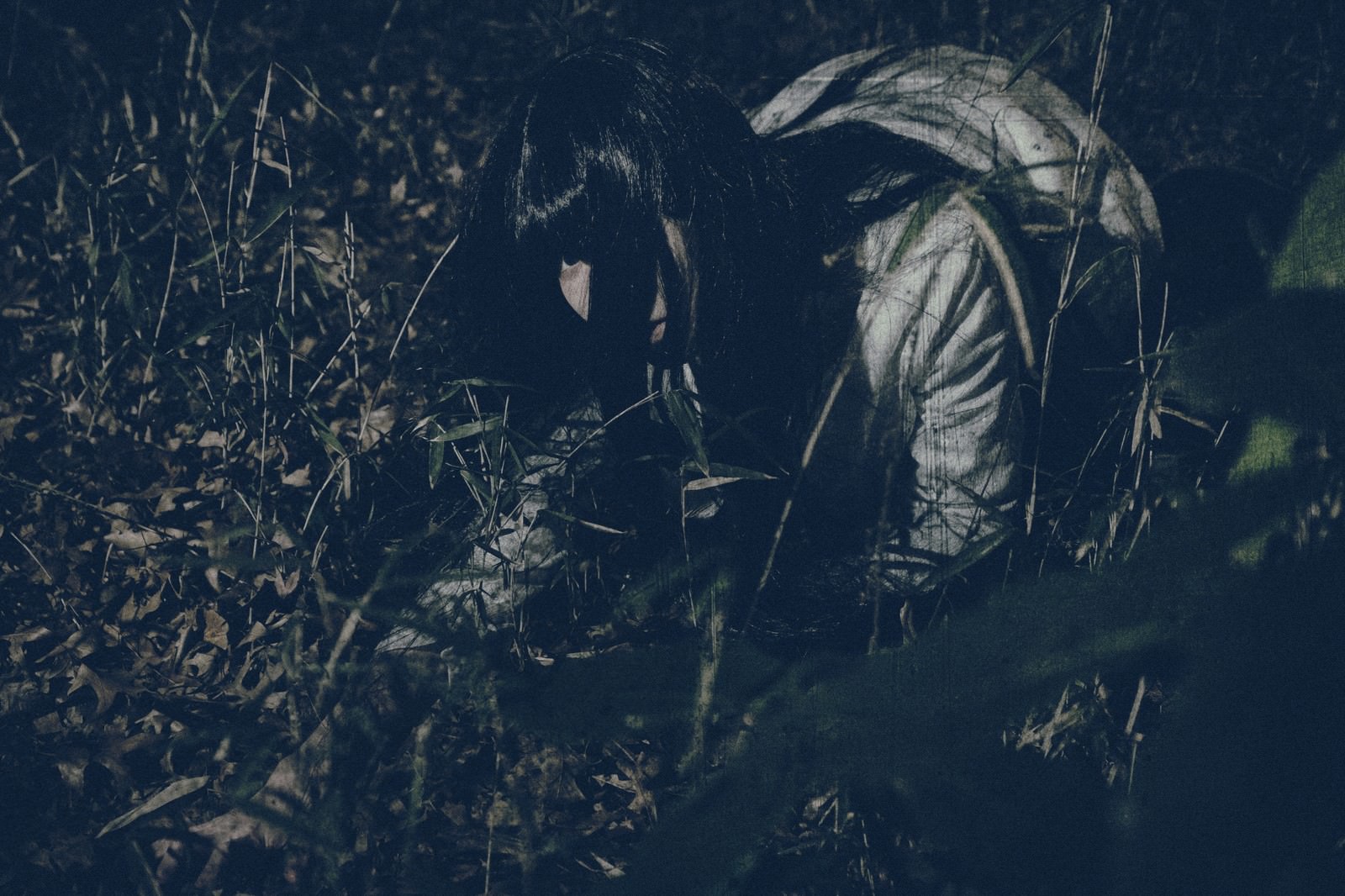 深夜に草むらで落とした小銭を探す女性の写真を無料ダウンロード フリー素材 ぱくたそ