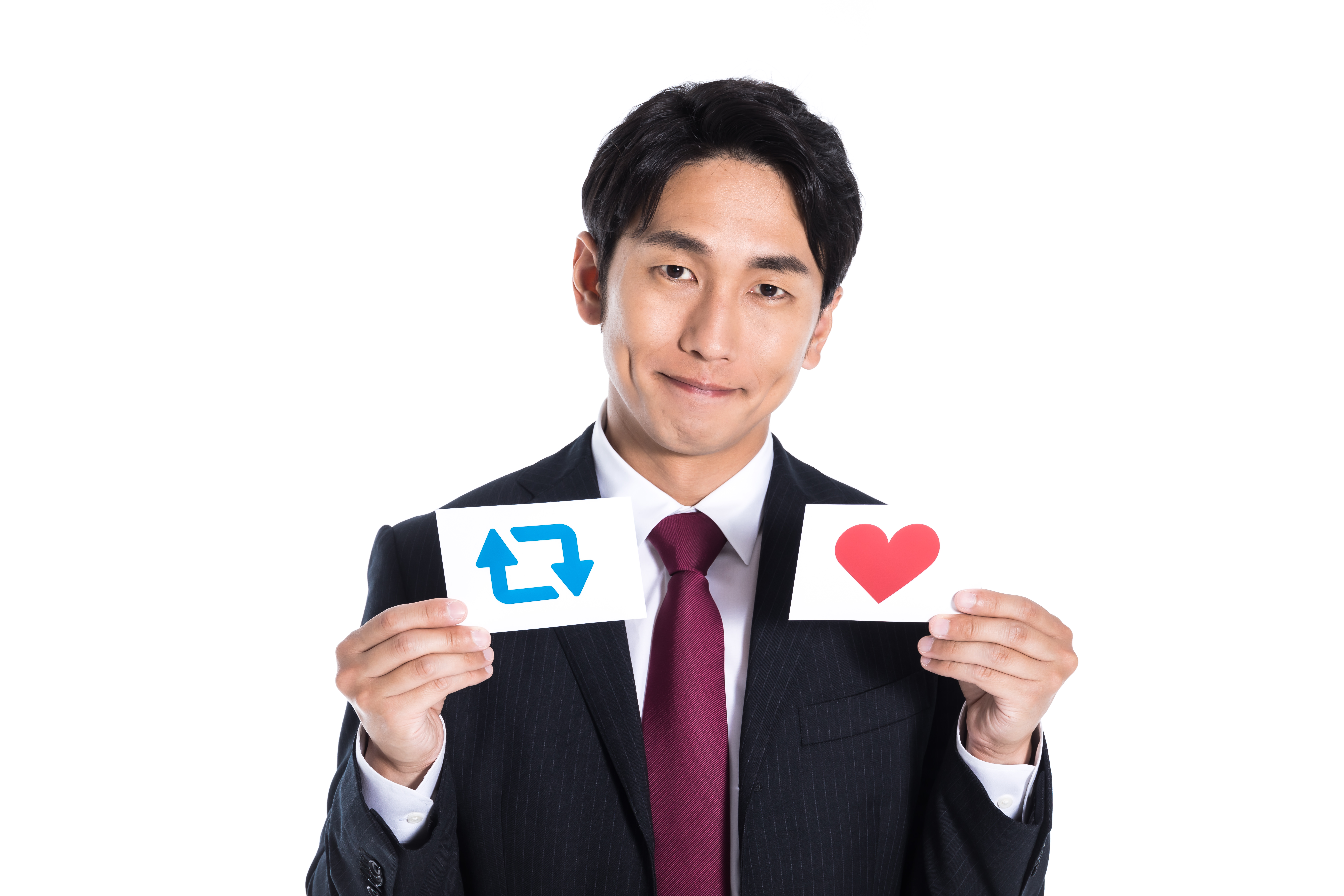 リツイートといいねマークを持つビジネスマンの写真を無料ダウンロード フリー素材 ぱくたそ