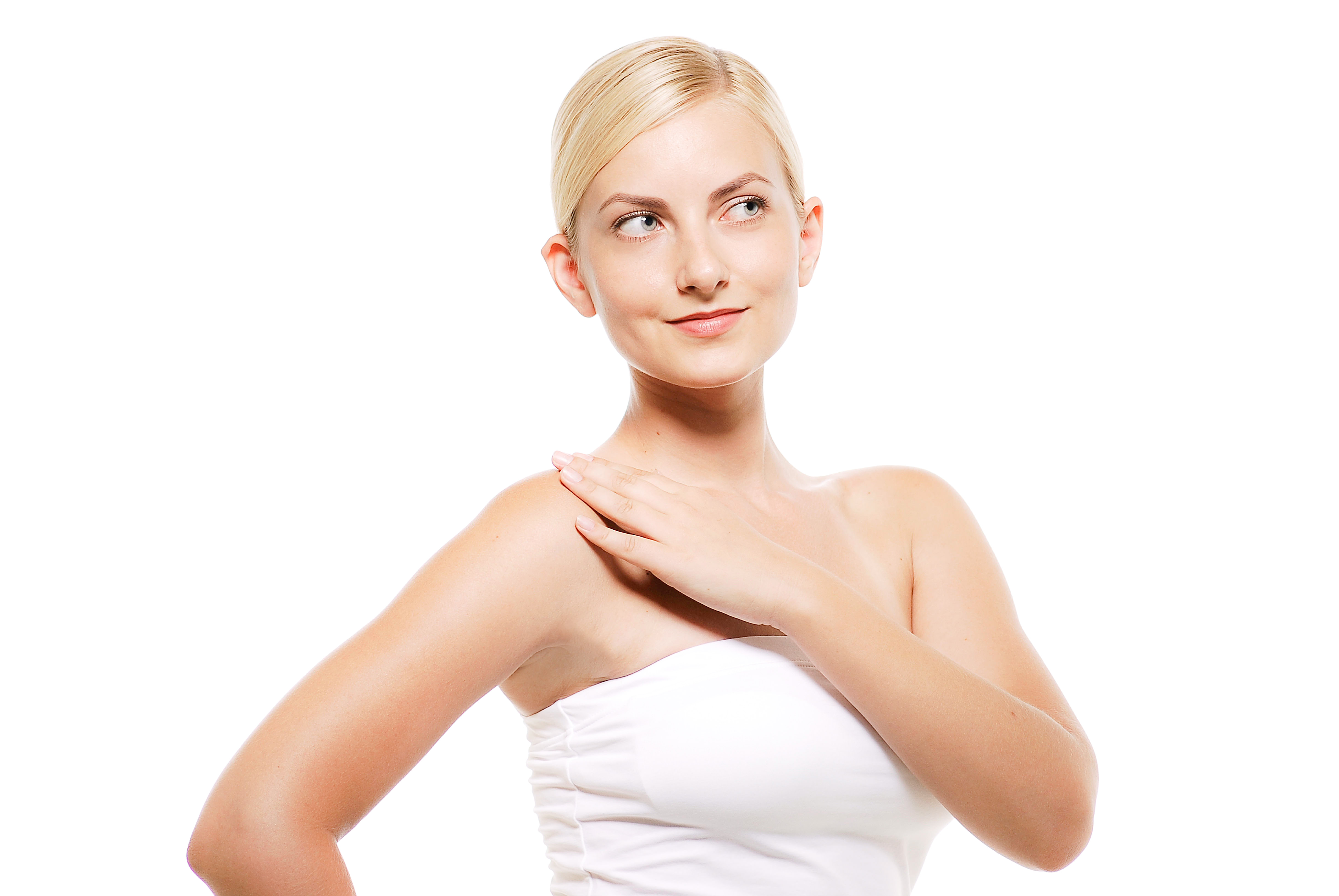 右肩に手を添え外国人美容モデルの写真素材 ぱくたそ