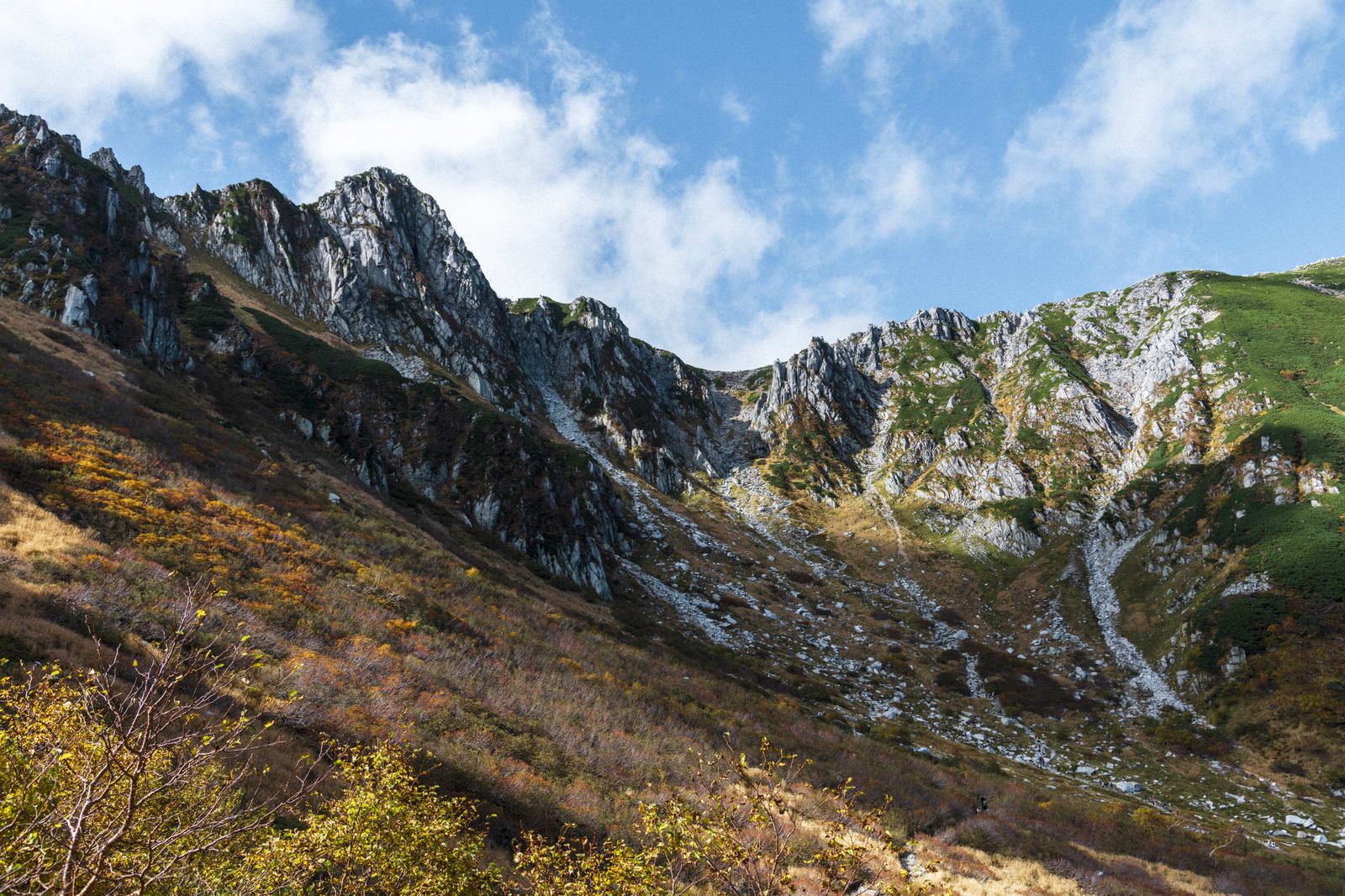 午後の日差しに輝く紅葉と千畳敷カールの写真素材 ぱくたそ