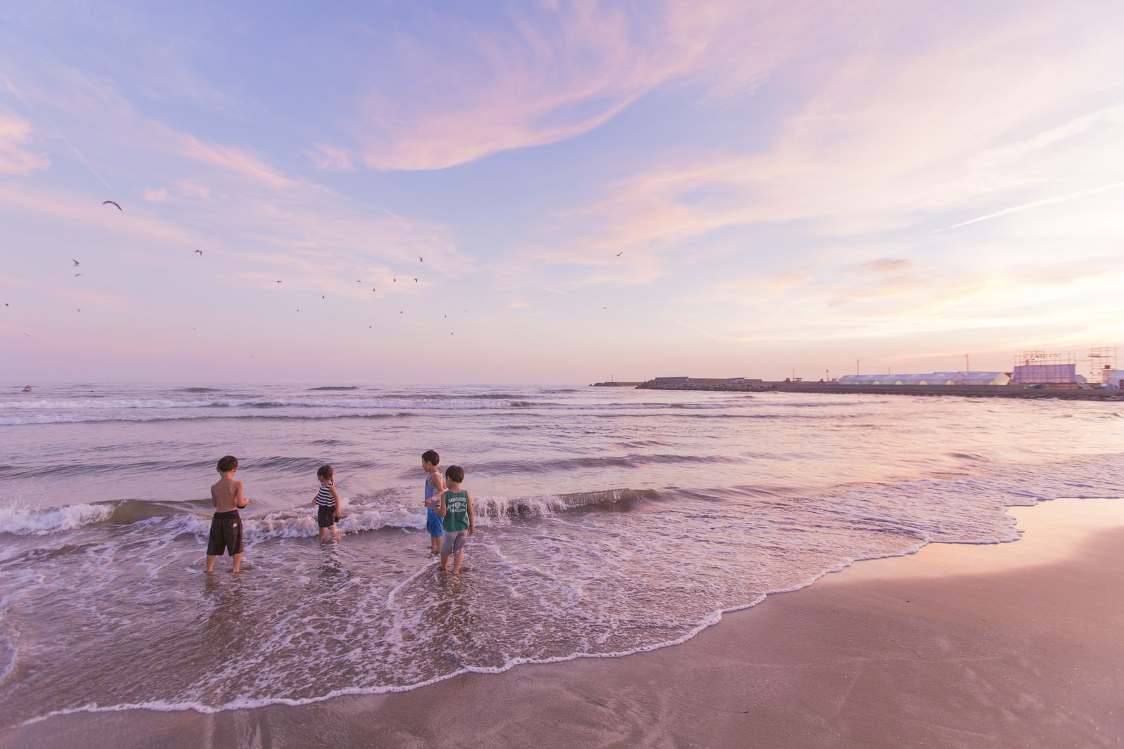 「夕暮れに浜辺で遊ぶ子どもたち夕暮れに浜辺で遊ぶ子どもたち」のフリー写真素材を拡大