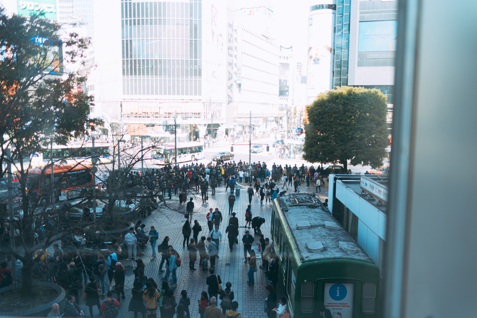 渋谷スクランブル交差点前の密な人混みのフリー素材