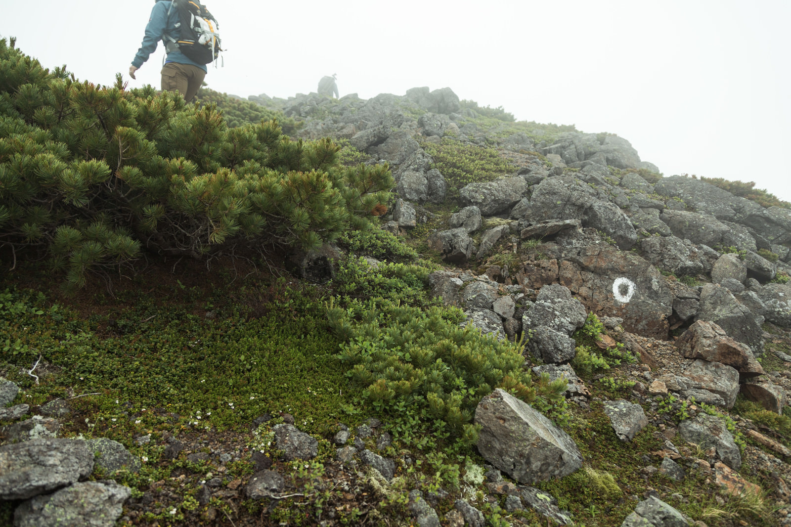 険しい岩場を歩く（乗鞍新登山道）のフリー素材